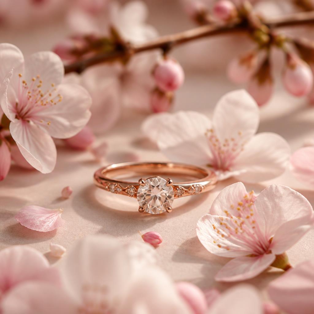Engagement ring on cherry blossoms